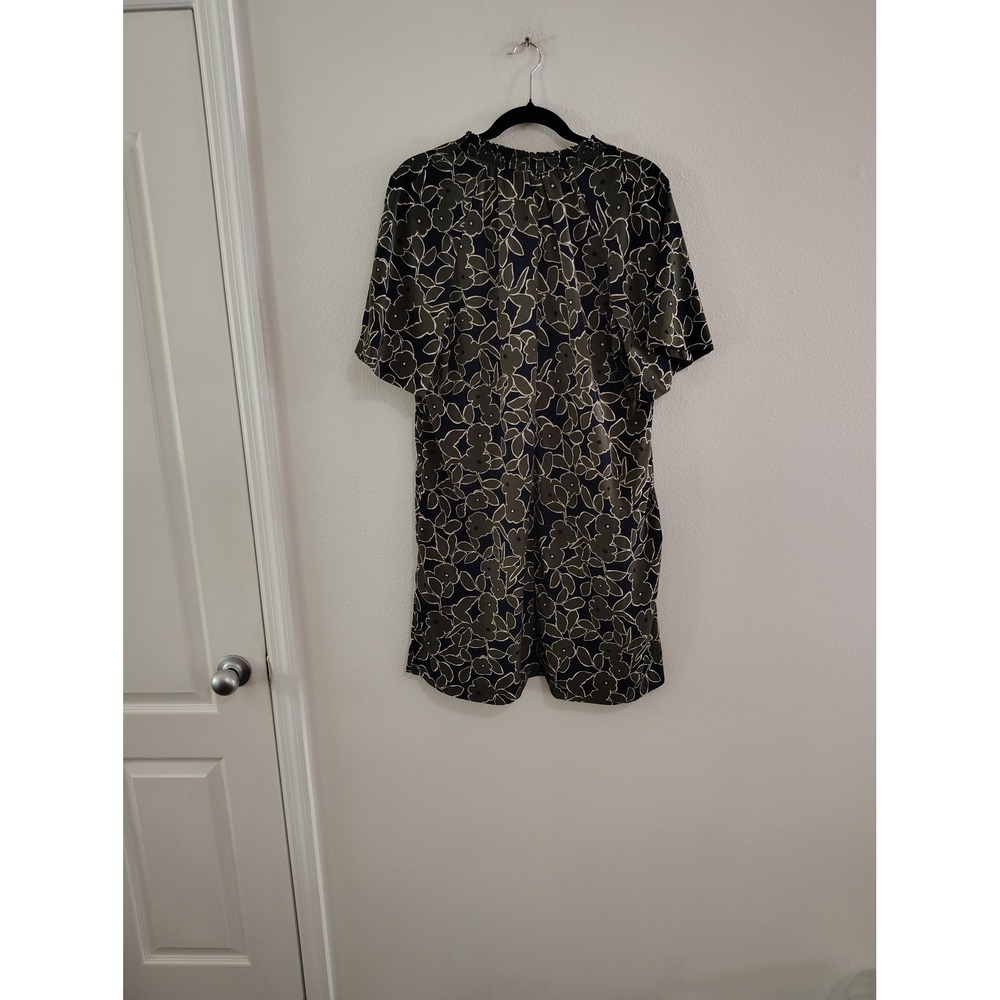 Banana Republic Floral Smocked Neck Tie Front Shift Dress Olive Navy Size 12 - Picture 3 of 3